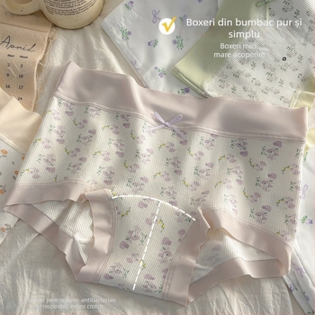 Chiloți de damă din bumbac, talie medie, gusset extins, respirabili, cu model funda, blocuri de culoare și buline