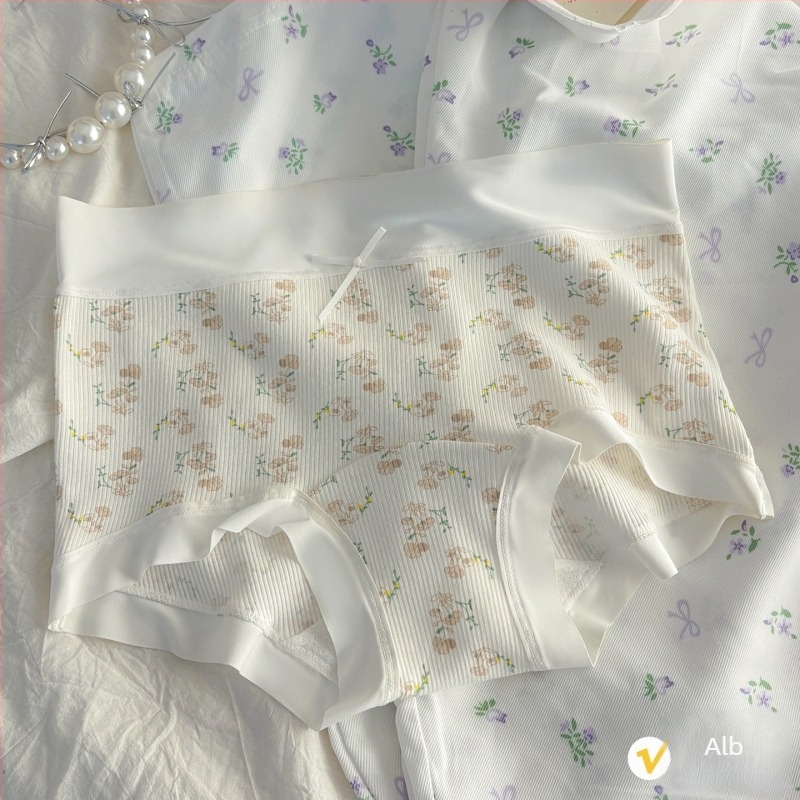 Chiloți de damă din bumbac, talie medie, gusset extins, respirabili, cu model funda, blocuri de culoare și buline