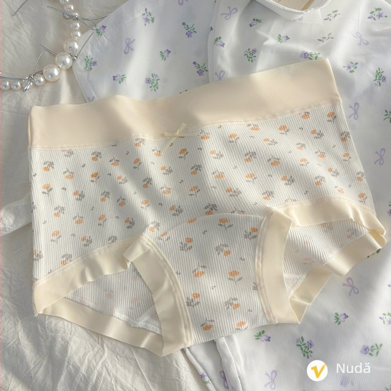 Chiloți de damă din bumbac, talie medie, gusset extins, respirabili, cu model funda, blocuri de culoare și buline