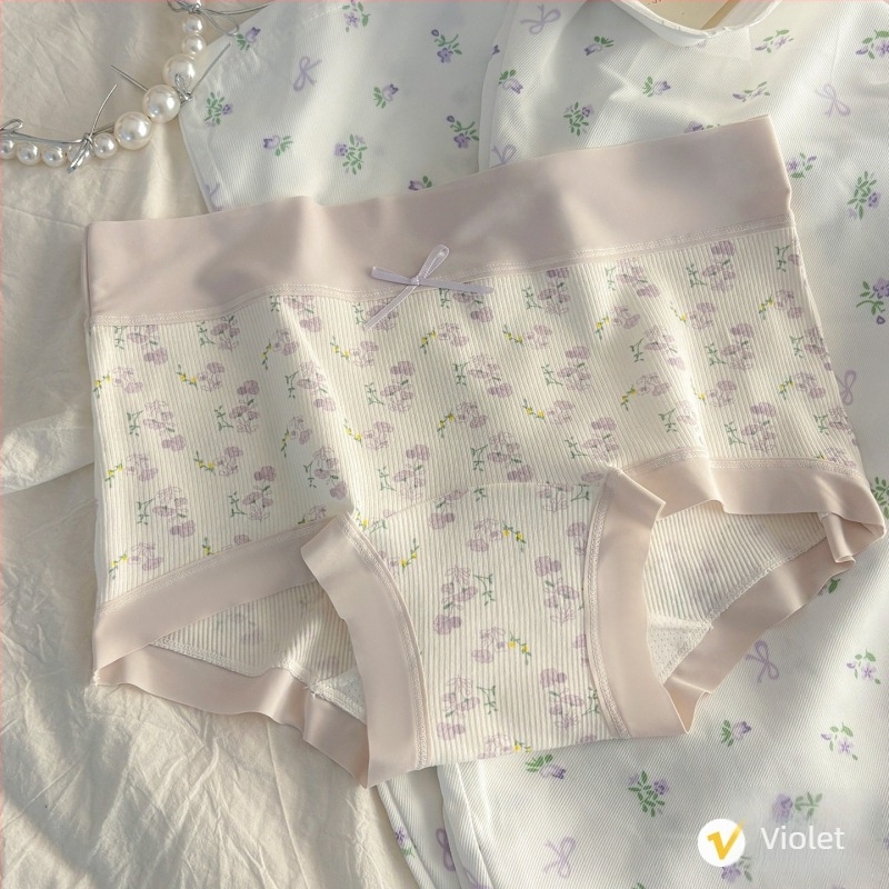 Chiloți de damă din bumbac, talie medie, gusset extins, respirabili, cu model funda, blocuri de culoare și buline