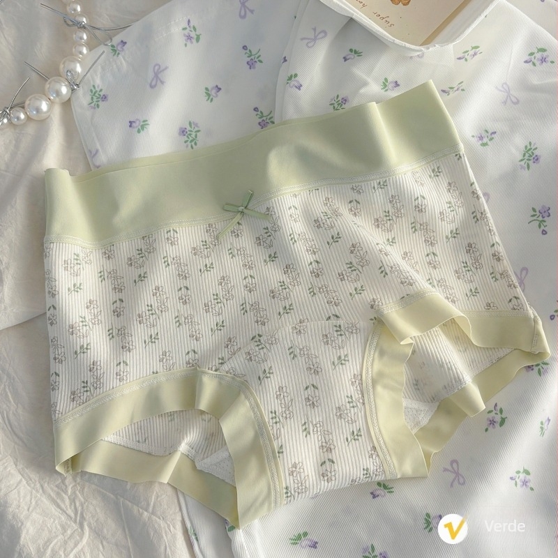 Chiloți de damă din bumbac, talie medie, gusset extins, respirabili, cu model funda, blocuri de culoare și buline