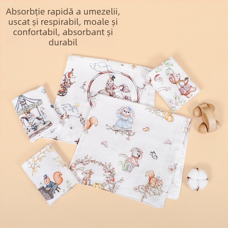 Prosop pentru nou-născuți din fibră de bambus cu model desen animat, fire 40, 42 g, absorbție 0–5 s