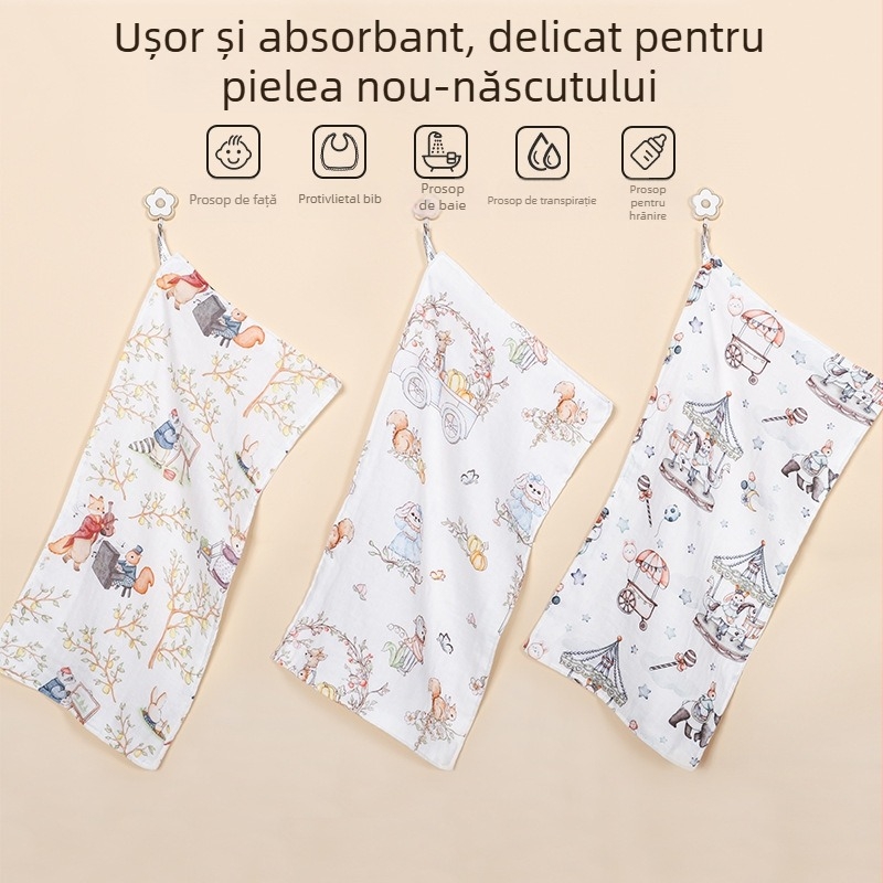 Prosop pentru nou-născuți din fibră de bambus cu model desen animat, fire 40, 42 g, absorbție 0–5 s