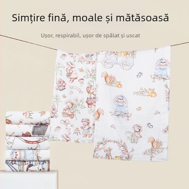 Prosop pentru nou-născuți din fibră de bambus cu model desen animat, fire 40, 42 g, absorbție 0–5 s