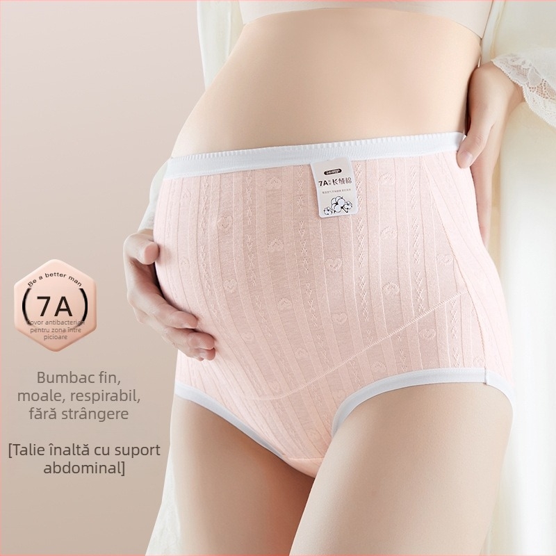 Lenjerie de maternitate cu talie înaltă, susținere pentru abdomen, din bumbac, Jacquard antibacterian
