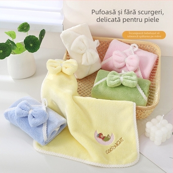 Prosop de baie Moon Bear pentru copii, fleece coral, absorbție apă 0–5 s, logo brodat Moon Bear, prosop pentru uscat părul, 45 g