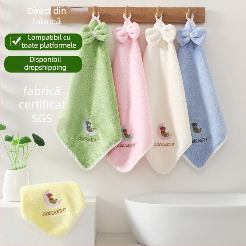 Prosop de baie Moon Bear pentru copii, fleece coral, absorbție apă 0–5 s, logo brodat Moon Bear, prosop pentru uscat părul, 45 g