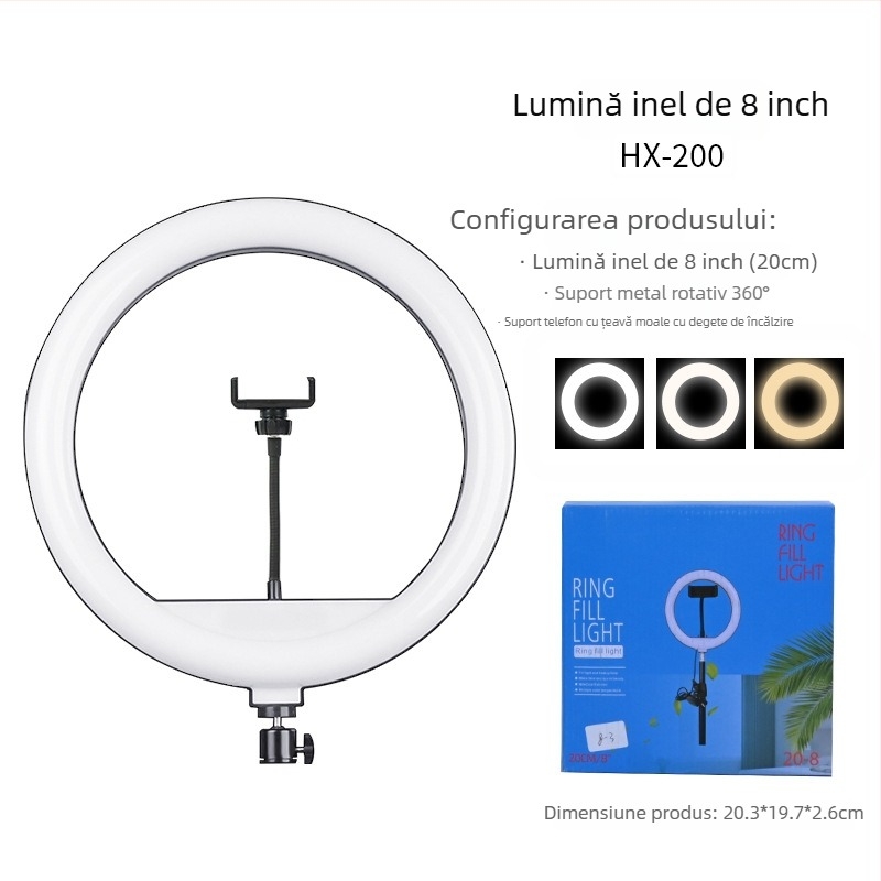 Lampă LED inel pentru streaming live și fotografie, 3 temperaturi de culoare, 10–50W, 220V, Procesare personalizabilă