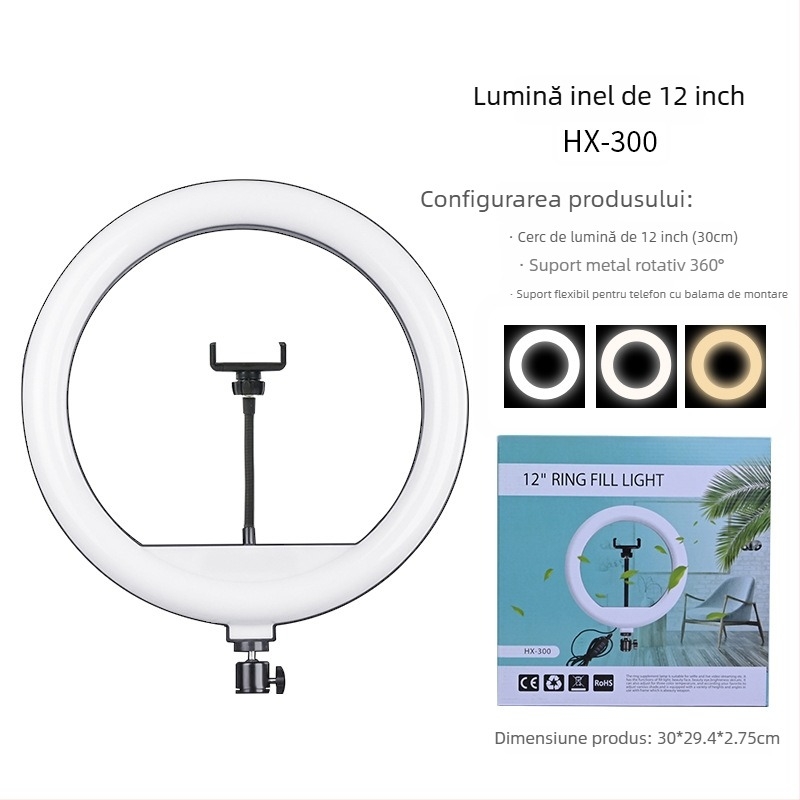 Lampă LED inel pentru streaming live și fotografie, 3 temperaturi de culoare, 10–50W, 220V, Procesare personalizabilă