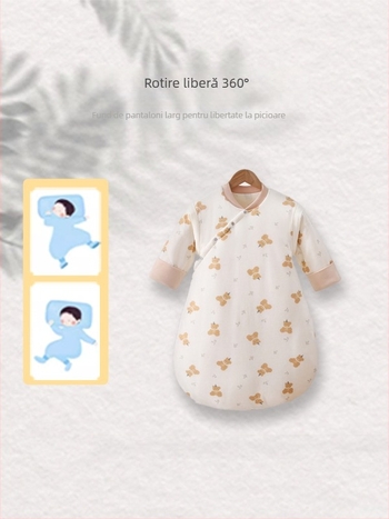 Sac de dormit pentru bebeluși, unic în ansamblu, cu fixare a picioarelor în formă de U, toamnă-iarnă, exterior viscoză+bumbac, interior 100% bumbac, umplutură poliester/viscoză, model cartoon, de la naștere până la 12 luni, Shangyingguo