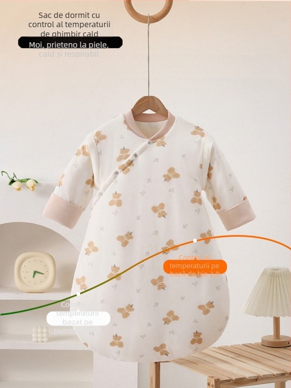 Sac de dormit pentru bebeluși, unic în ansamblu, cu fixare a picioarelor în formă de U, toamnă-iarnă, exterior viscoză+bumbac, interior 100% bumbac, umplutură poliester/viscoză, model cartoon, de la naștere până la 12 luni, Shangyingguo