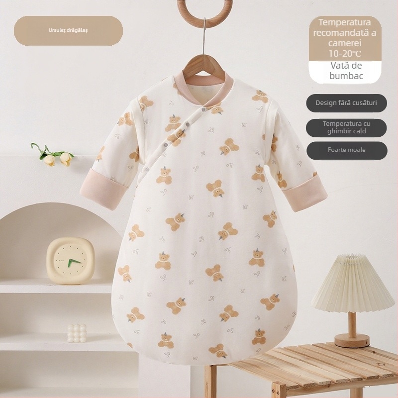 Sac de dormit pentru bebeluși, unic în ansamblu, cu fixare a picioarelor în formă de U, toamnă-iarnă, exterior viscoză+bumbac, interior 100% bumbac, umplutură poliester/viscoză, model cartoon, de la naștere până la 12 luni, Shangyingguo