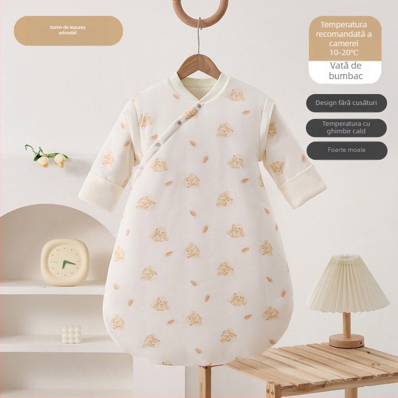 Sac de dormit pentru bebeluși, unic în ansamblu, cu fixare a picioarelor în formă de U, toamnă-iarnă, exterior viscoză+bumbac, interior 100% bumbac, umplutură poliester/viscoză, model cartoon, de la naștere până la 12 luni, Shangyingguo