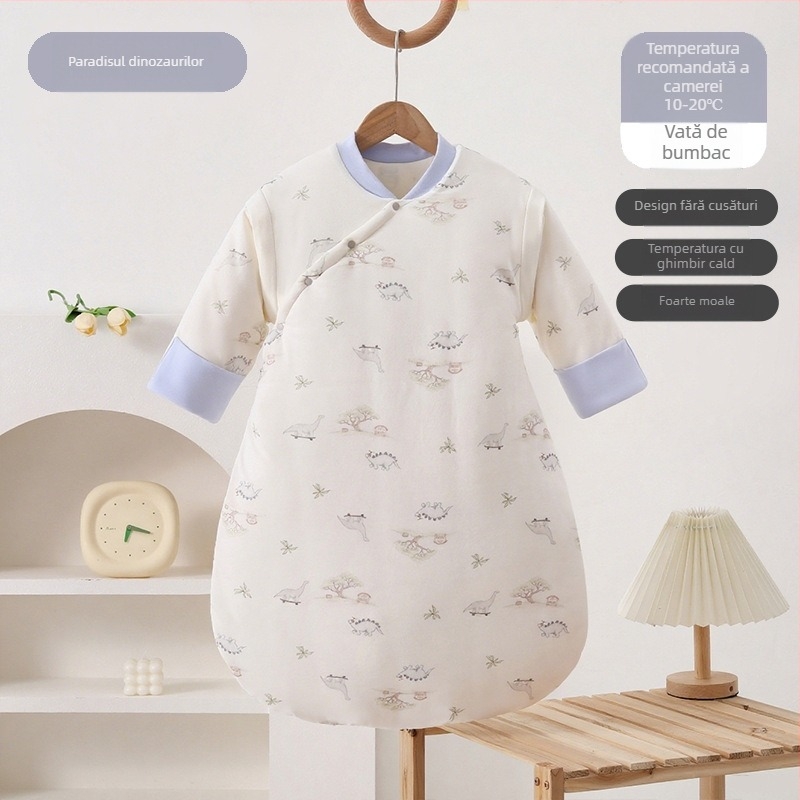 Sac de dormit pentru bebeluși, unic în ansamblu, cu fixare a picioarelor în formă de U, toamnă-iarnă, exterior viscoză+bumbac, interior 100% bumbac, umplutură poliester/viscoză, model cartoon, de la naștere până la 12 luni, Shangyingguo