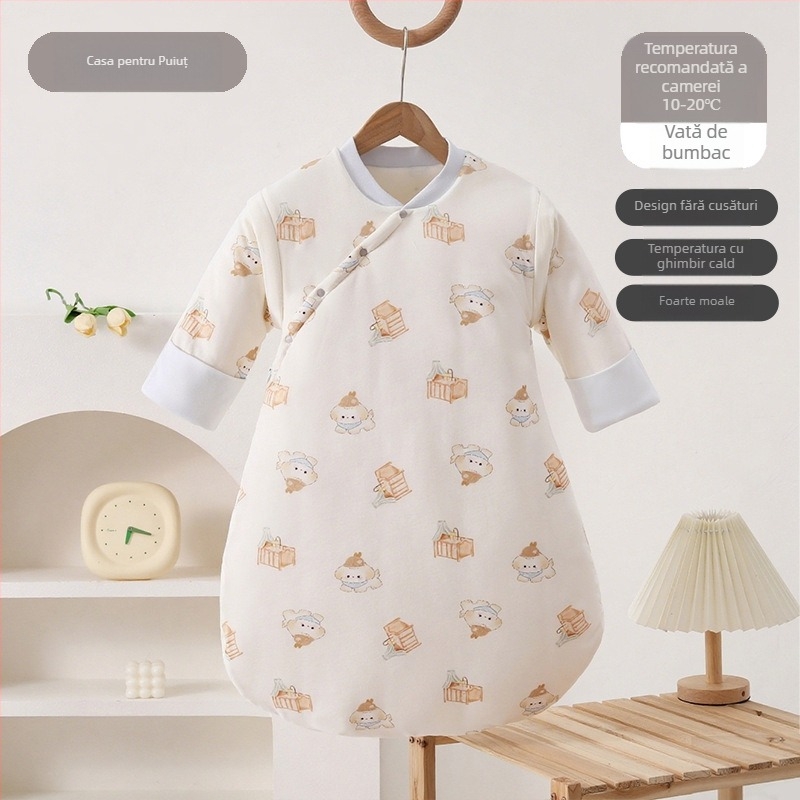 Sac de dormit pentru bebeluși, unic în ansamblu, cu fixare a picioarelor în formă de U, toamnă-iarnă, exterior viscoză+bumbac, interior 100% bumbac, umplutură poliester/viscoză, model cartoon, de la naștere până la 12 luni, Shangyingguo