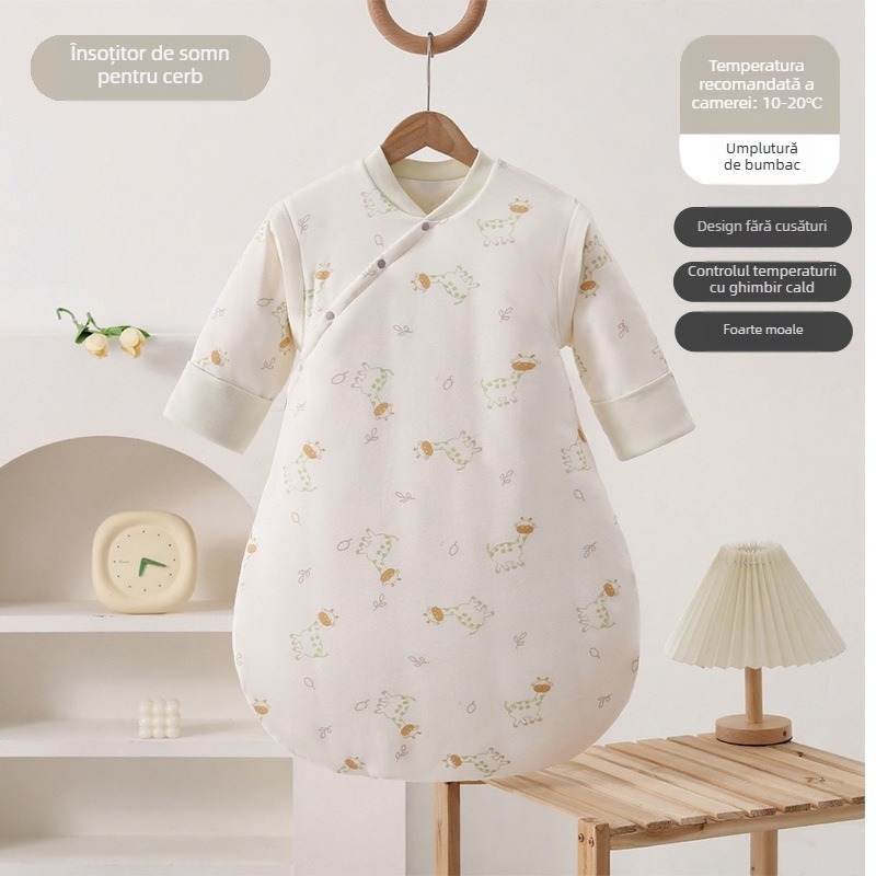 Sac de dormit pentru bebeluși, unic în ansamblu, cu fixare a picioarelor în formă de U, toamnă-iarnă, exterior viscoză+bumbac, interior 100% bumbac, umplutură poliester/viscoză, model cartoon, de la naștere până la 12 luni, Shangyingguo