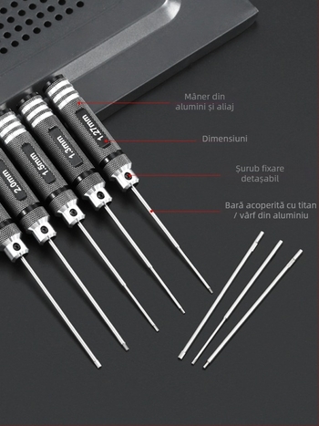 Set șurubelnițe hexagonale pentru modele de avion 1.27/1.3/1.5/2.5 mm, cu 6 laturi
