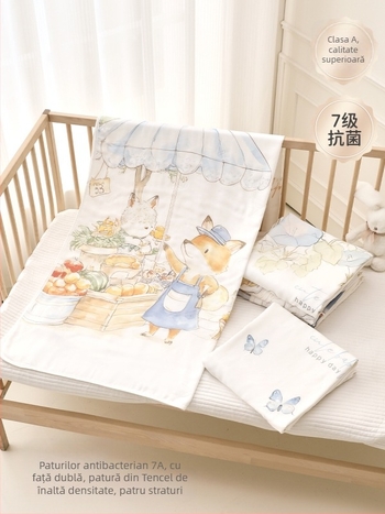 Pătură de aruncat pentru bebeluși — fibre de bambus, model desen animat, siguranță Clasă A, potrivită pentru sugari și copii mici (1–3 ani), pe tot parcursul anului