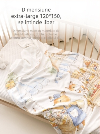 Pătură de aruncat pentru bebeluși — fibre de bambus, model desen animat, siguranță Clasă A, potrivită pentru sugari și copii mici (1–3 ani), pe tot parcursul anului