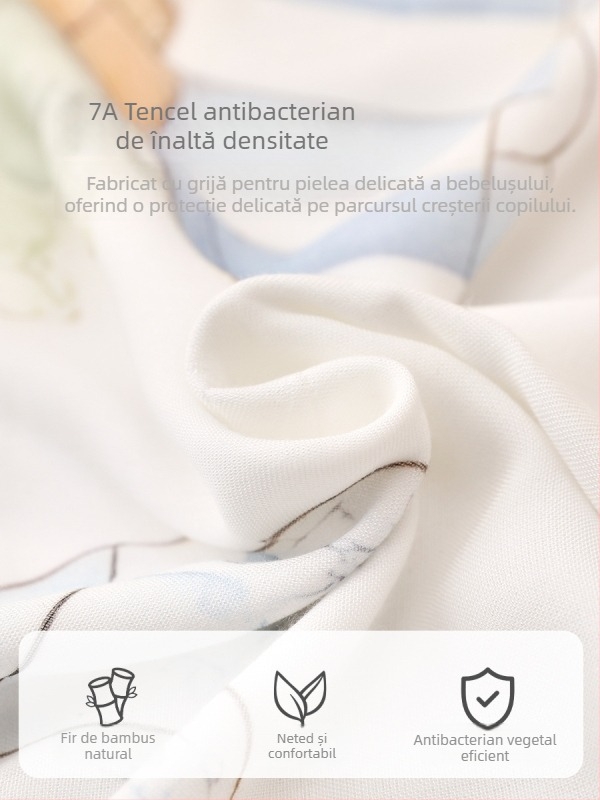 Pătură de aruncat pentru bebeluși — fibre de bambus, model desen animat, siguranță Clasă A, potrivită pentru sugari și copii mici (1–3 ani), pe tot parcursul anului