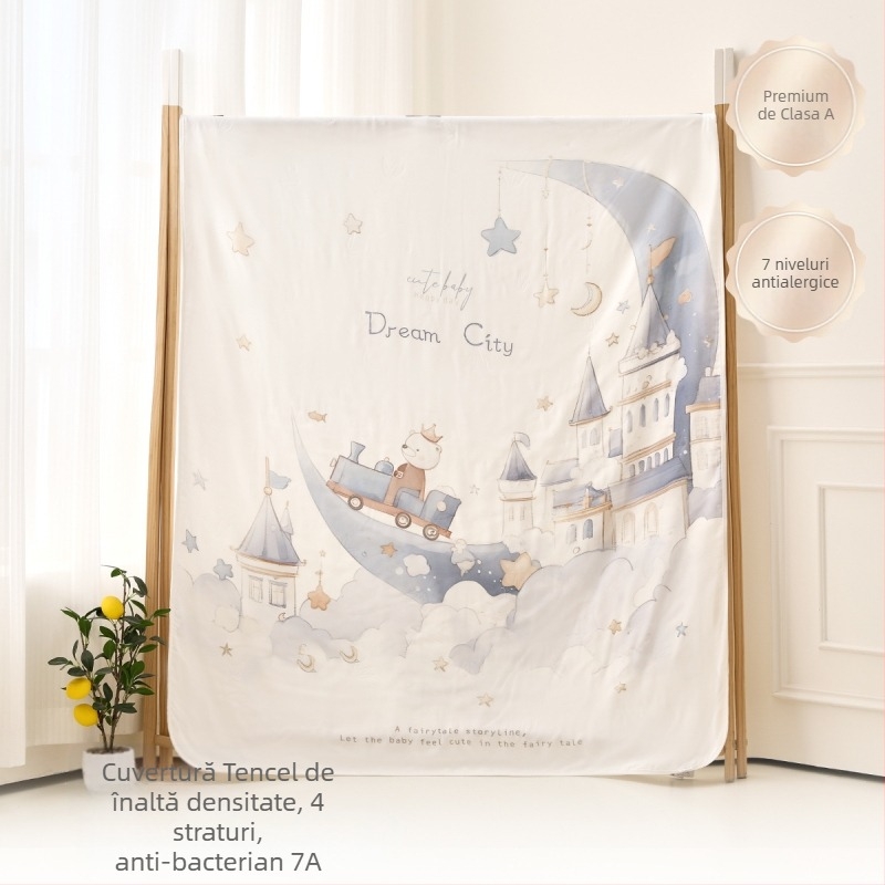 Pătură de aruncat pentru bebeluși — fibre de bambus, model desen animat, siguranță Clasă A, potrivită pentru sugari și copii mici (1–3 ani), pe tot parcursul anului