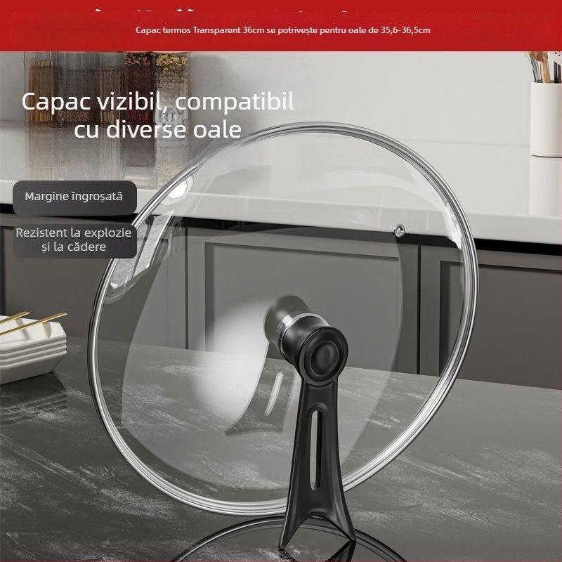 Capac de gătit din sticlă securizată, capac universal pentru wok și tigaie, stil minimalist modern