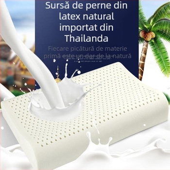 Perne din latex natural cu granule de masaj, formă dreptunghiulară, nucleu tricotat, înălțime 25 cm+, susținere pentru gât