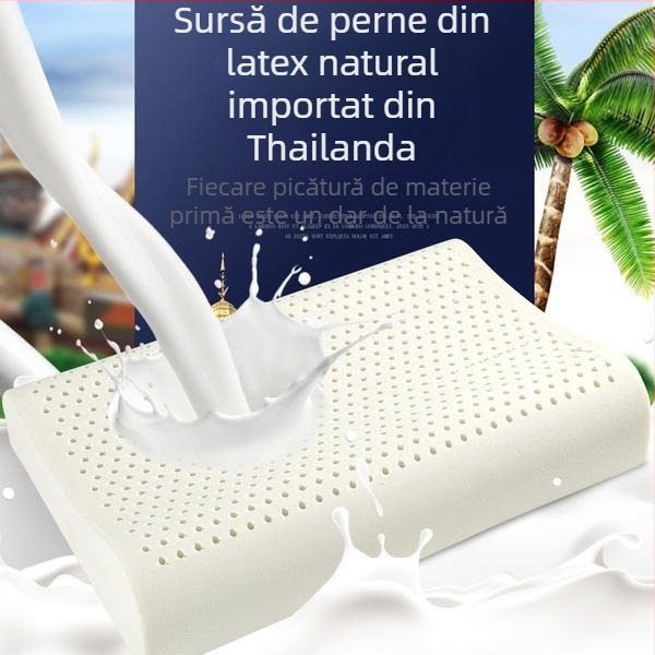 Perne din latex natural cu granule de masaj, formă dreptunghiulară, nucleu tricotat, înălțime 25 cm+, susținere pentru gât