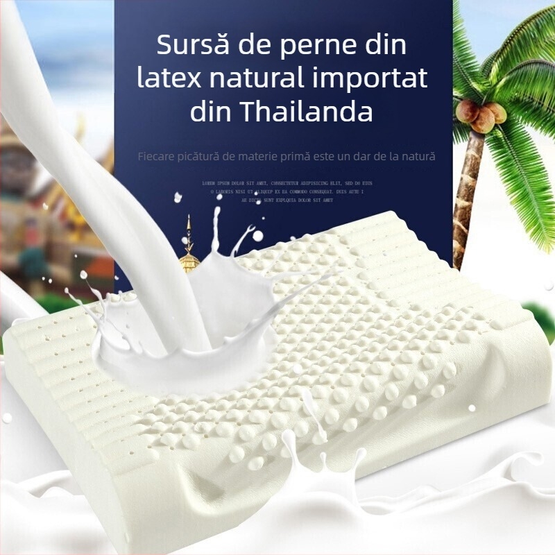 Perne din latex natural cu granule de masaj, formă dreptunghiulară, nucleu tricotat, înălțime 25 cm+, susținere pentru gât