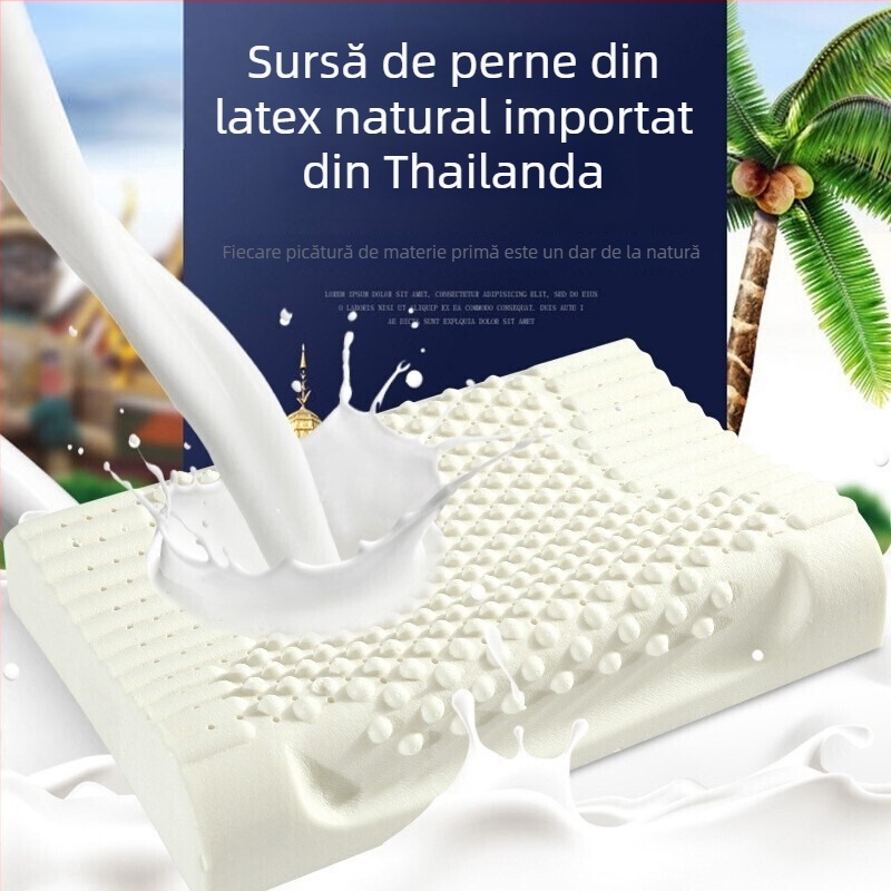 Perne din latex natural cu granule de masaj, formă dreptunghiulară, nucleu tricotat, înălțime 25 cm+, susținere pentru gât
