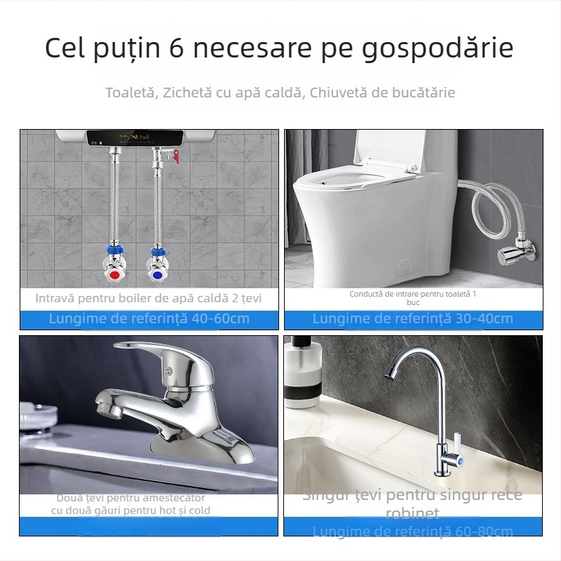 Innovator 304 țeavă împletită din oțel inoxidabil - rezistentă la explozie, înaltă presiune, furtun de alimentare cu apă pentru boilere și toalete, capete din oțel duble, stil modern minimalist