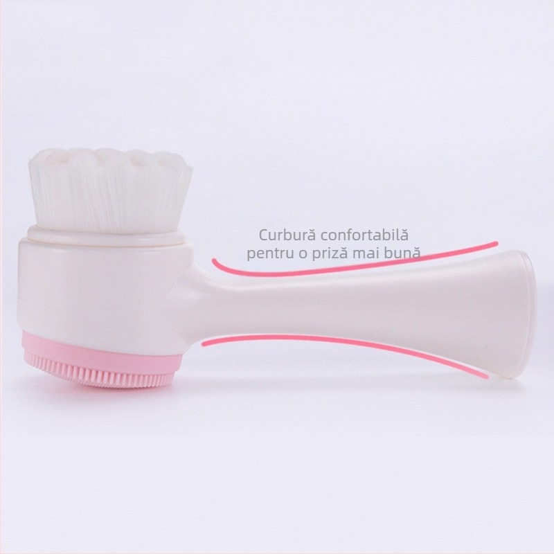 Perie de curățare facială din silicon, cu două fețe — manuală, cu bază de susținere