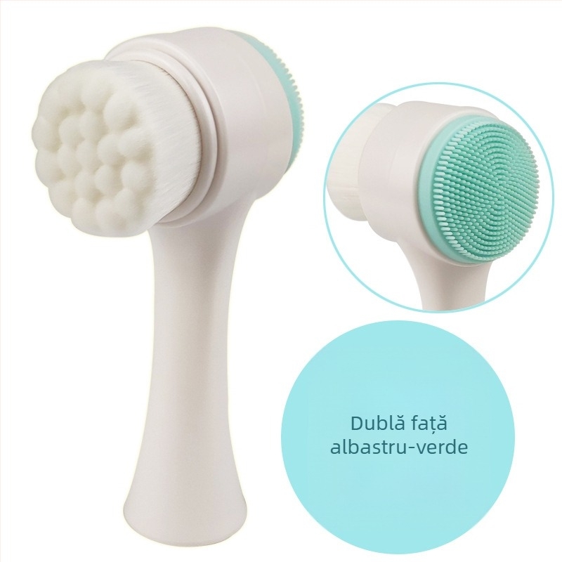 Perie de curățare facială din silicon, cu două fețe — manuală, cu bază de susținere