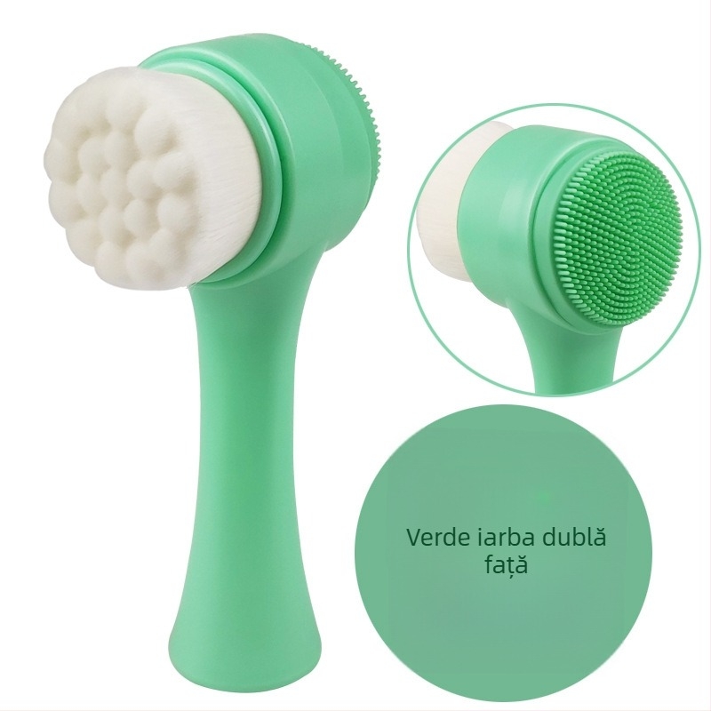 Perie de curățare facială din silicon, cu două fețe — manuală, cu bază de susținere