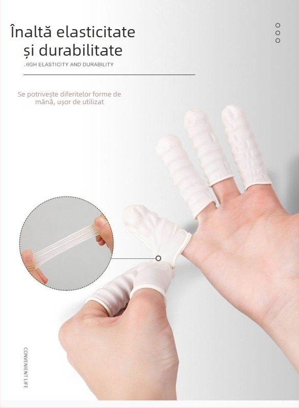 Protecții deget latex, de unică folosință, pentru manichiură – texturate, rezistente la uzură, anti-perforație