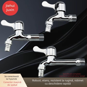 Robinet pentru mașină de spălat, aliaj de zinc, doar apă rece, deschidere rapidă, diametru intrare/ieșire 15 mm