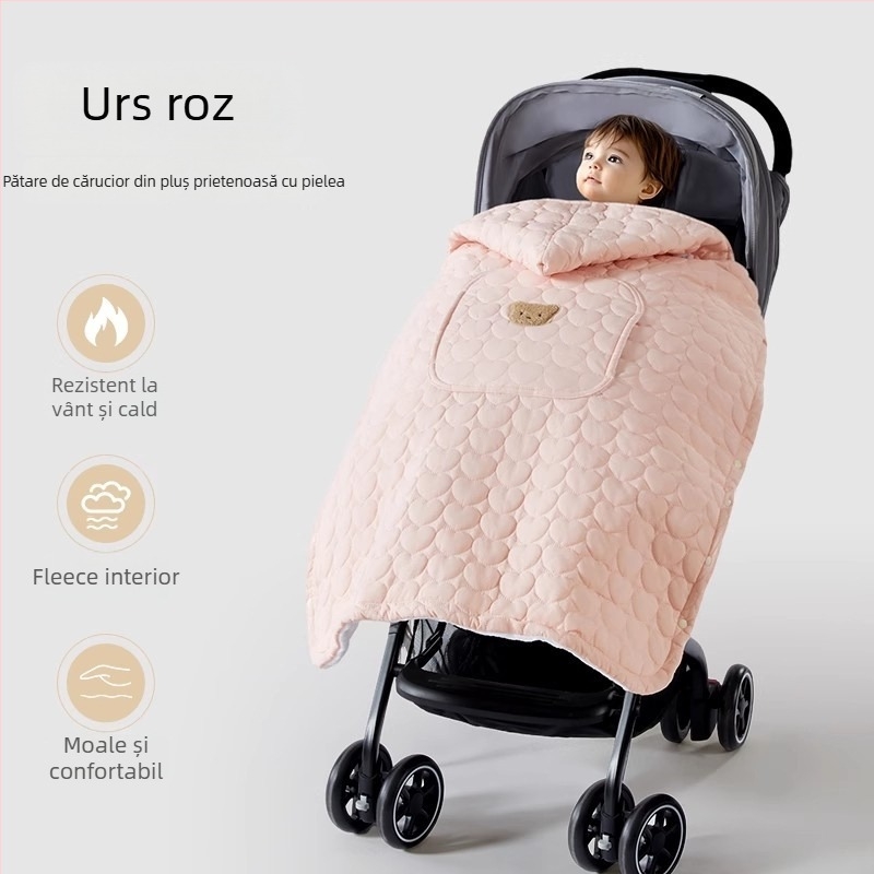 Acoperire pentru cărucior de bebeluși cu pelerină anti-vânt și curea, pătură groasă de iarnă, poliester