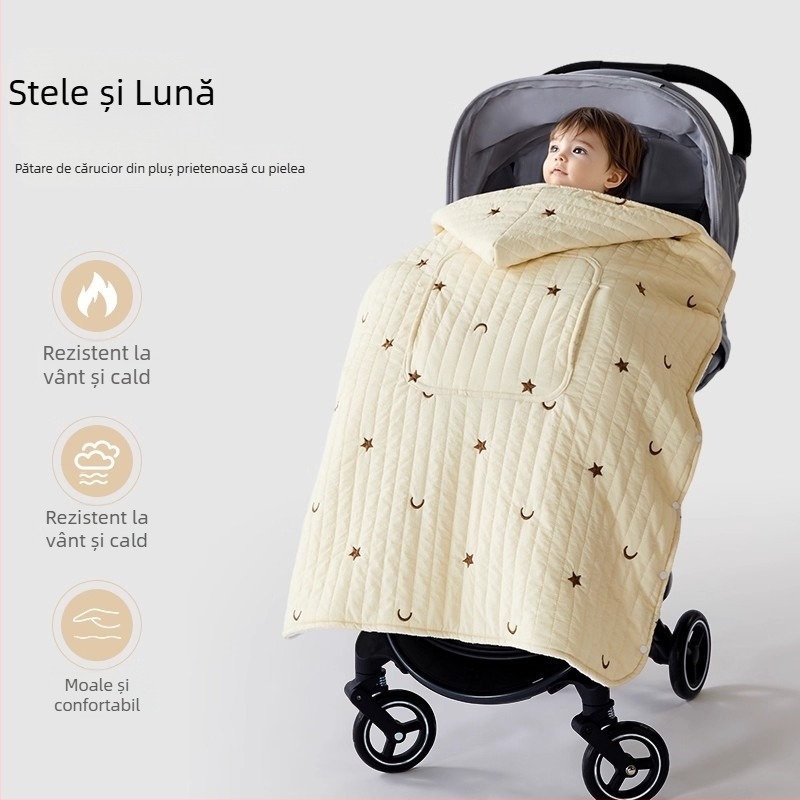 Acoperire pentru cărucior de bebeluși cu pelerină anti-vânt și curea, pătură groasă de iarnă, poliester