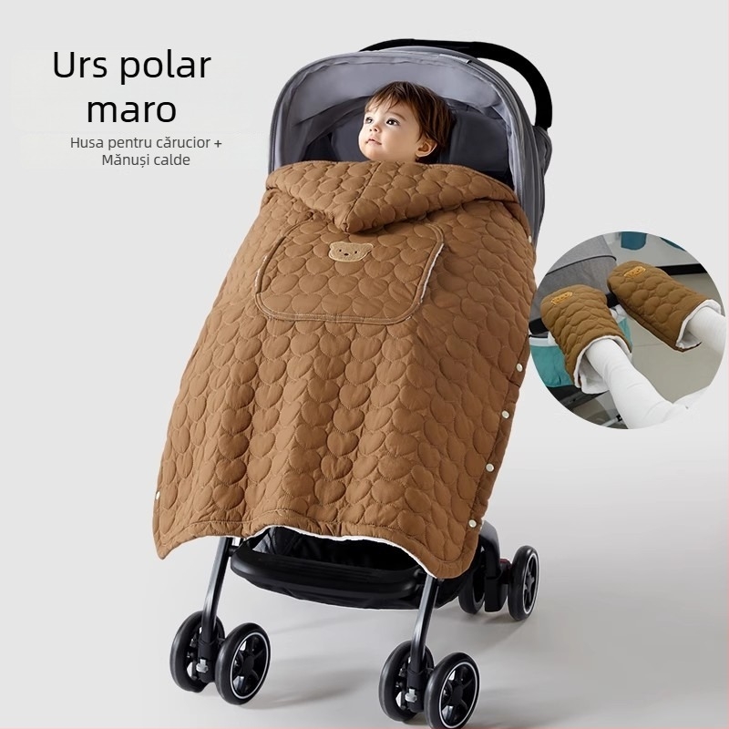 Acoperire pentru cărucior de bebeluși cu pelerină anti-vânt și curea, pătură groasă de iarnă, poliester