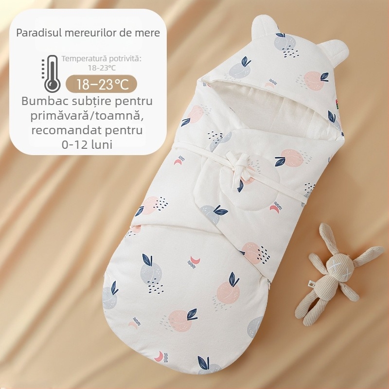 Sac de dormit pentru nou-născuți cu înfășurare integrată, exterior și căptușeală 95% bumbac, umplutură imitatie de mătase, fermoar din nailon, imprimeu cu desene animate, pentru primăvară și toamnă, potrivit pentru nou-născuți 0-12 luni