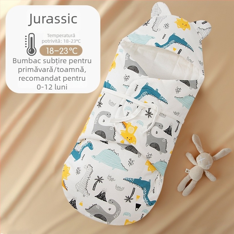 Sac de dormit pentru nou-născuți cu înfășurare integrată, exterior și căptușeală 95% bumbac, umplutură imitatie de mătase, fermoar din nailon, imprimeu cu desene animate, pentru primăvară și toamnă, potrivit pentru nou-născuți 0-12 luni