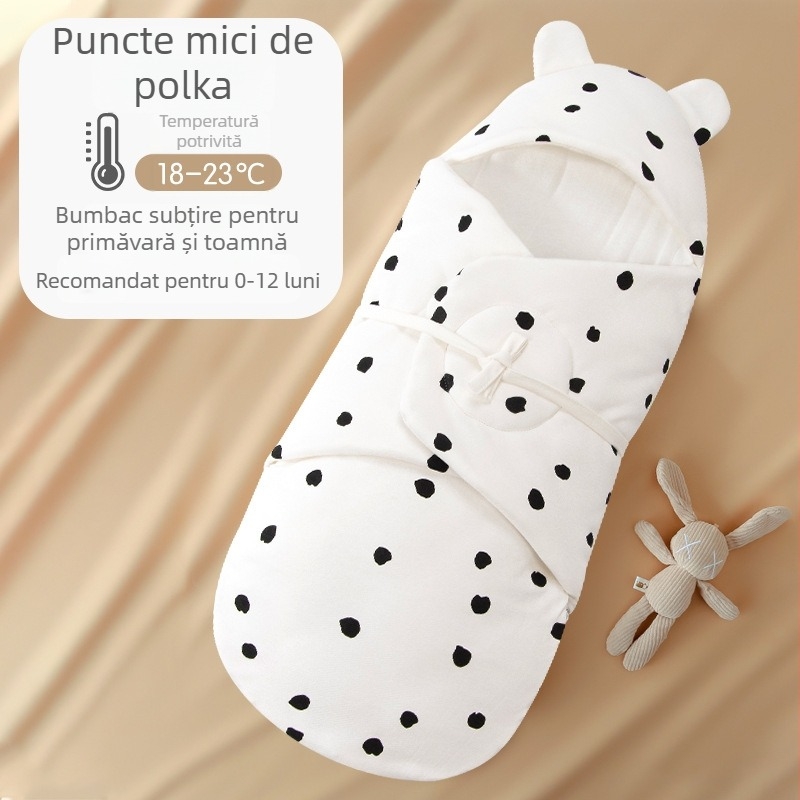 Sac de dormit pentru nou-născuți cu înfășurare integrată, exterior și căptușeală 95% bumbac, umplutură imitatie de mătase, fermoar din nailon, imprimeu cu desene animate, pentru primăvară și toamnă, potrivit pentru nou-născuți 0-12 luni