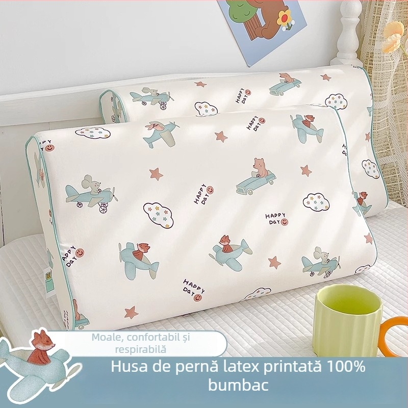 Husă de pernă pentru copii din latex | formă dreptunghiulară, latex natural 90%+, țesătură de bumbac