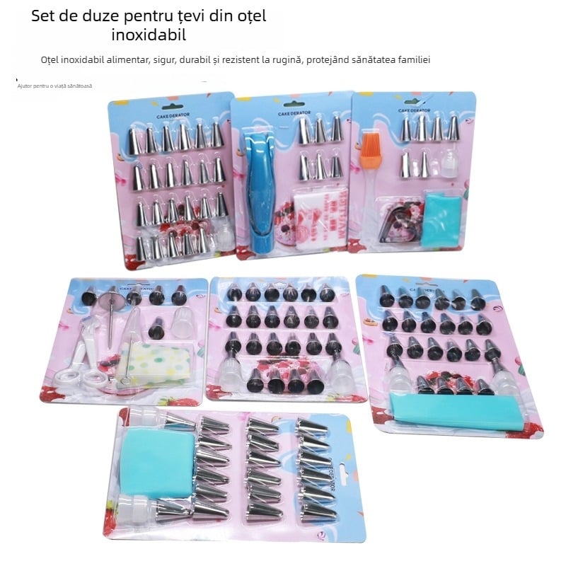 Set de duze pentru decorare din oțel inoxidabil, convertor pentru duze, 14 piese, kit decorare cu componente PP pentru cofetărie