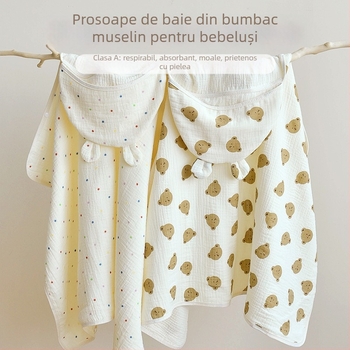 Prosop de baie cu glugă pentru bebeluți – 100% bumbac, 200–300 g, pentru nou-născuți până la 3 ani, toate anotimpurile