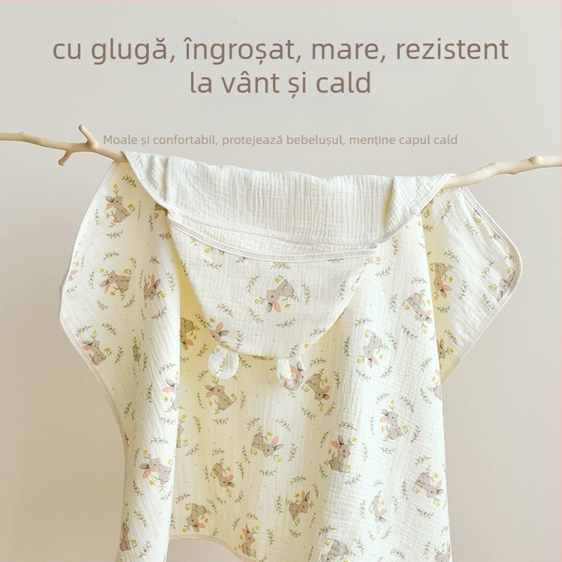 Prosop de baie cu glugă pentru bebeluți – 100% bumbac, 200–300 g, pentru nou-născuți până la 3 ani, toate anotimpurile