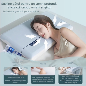 Pernă din spumă cu memorie – stil hotel, formă dreptunghiulară, țesătură Ice Silk, susținere moderată, tăiere 3D