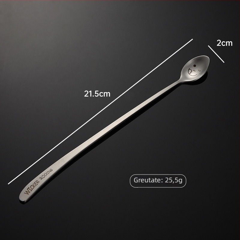 Set tacâmuri din oțel inoxidabil 304 cu motiv zâmbet laser și mâner înclinat – lingură, bețișoare și furculiță, set complet, cu logo imprimat