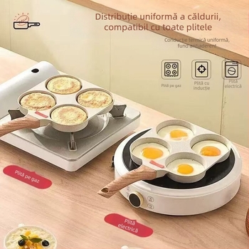 Tigan pentru ouă-burger cu patru găuri – antiaderent, aliaj de aluminiu, pentru uz casnic, tigaie pentru clătite și mic dejun, compatibil cu plita universală