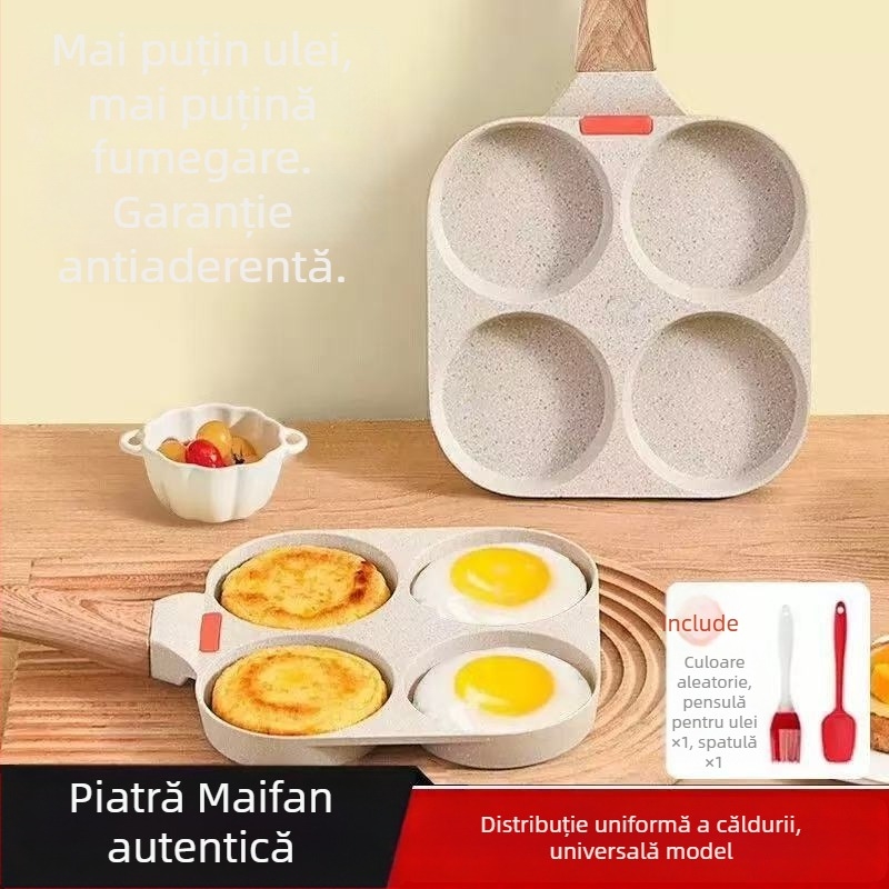 Tigan pentru ouă-burger cu patru găuri – antiaderent, aliaj de aluminiu, pentru uz casnic, tigaie pentru clătite și mic dejun, compatibil cu plita universală